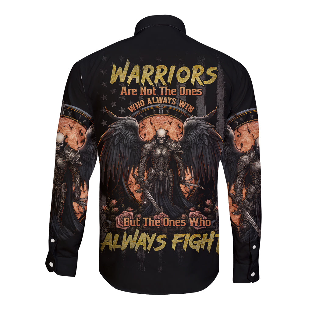 Warrior Skull Long Sleeve Button Shirt Warriors Are The One Who Always Fight - Wonder Print Shop