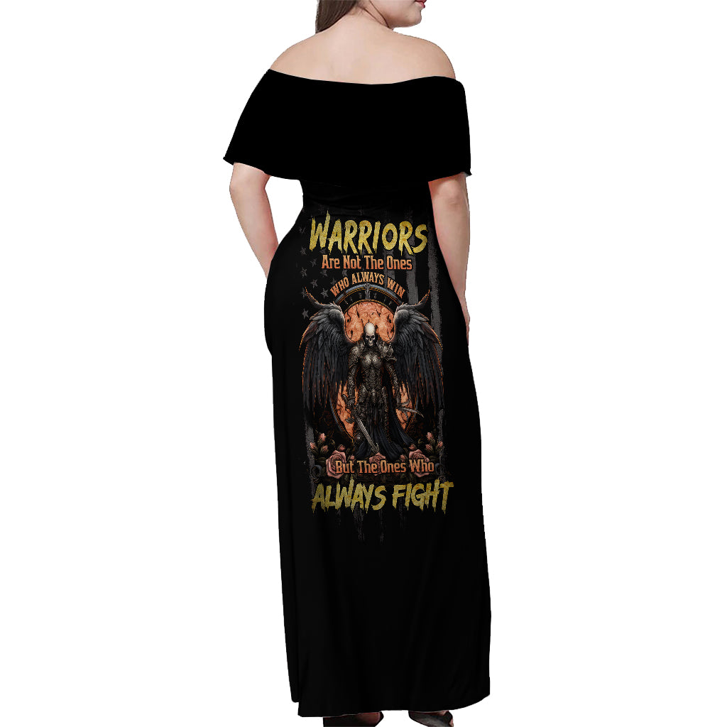 Warrior Skull Off Shoulder Maxi Dress Warriors Are The One Who Always Fight - Wonder Print Shop