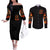 Witch Skull Couples Matching Off The Shoulder Long Sleeve Dress and Long Sleeve Button Shirt Witches With Hitches