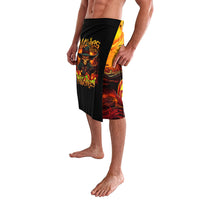 Black and orange lava lava skirt with witch skull artwork and side panel detail
