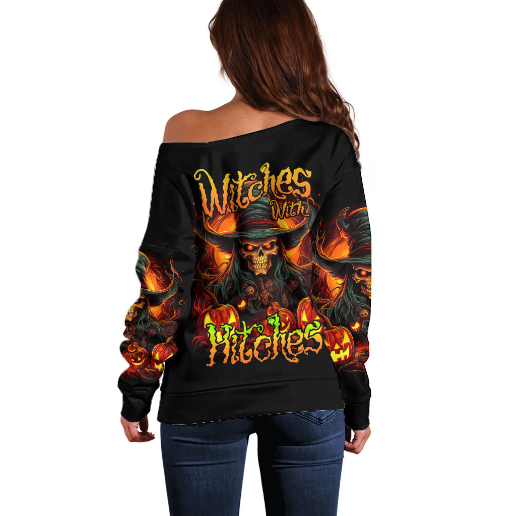 Witch Skull Off Shoulder Sweater Witches With Hitches - Wonder Print Shop