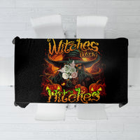Black witch skull tablecloth with Witches With Hitches flaming skull graphic