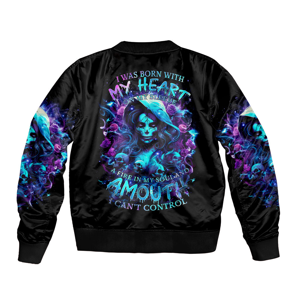 Witch Skull Bomber Jacket I Was Born With My Heart On My Sleeve A Fire In My Soul And Amout Can't Control - Wonder Print Shop