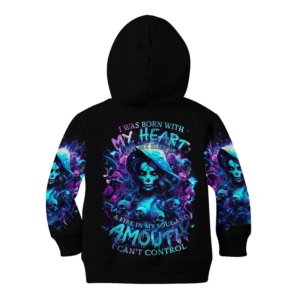 Witch Skull Kid Hoodie I Was Born With My Heart On My Sleeve A Fire In My Soul And Amout Can't Control - Wonder Print Shop