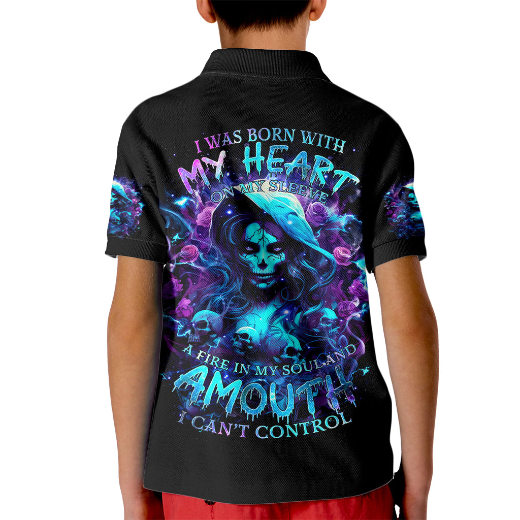 Witch Skull Kid Polo Shirt I Was Born With My Heart On My Sleeve A Fire In My Soul And Amout Can't Control - Wonder Print Shop