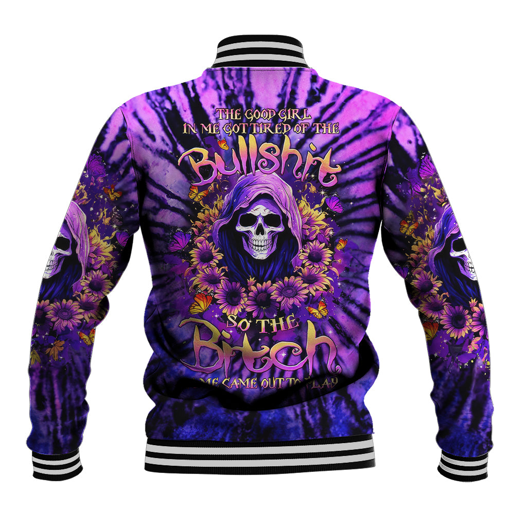 Sunflower Skull Baseball Jacket The Good Girl In Me Got Tired Of The Bullshit - Wonder Print Shop