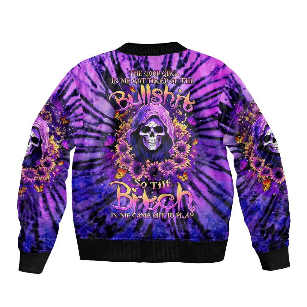 Sunflower Skull Sleeve Zip Bomber Jacket The Good Girl In Me Got Tired Of The Bullshit