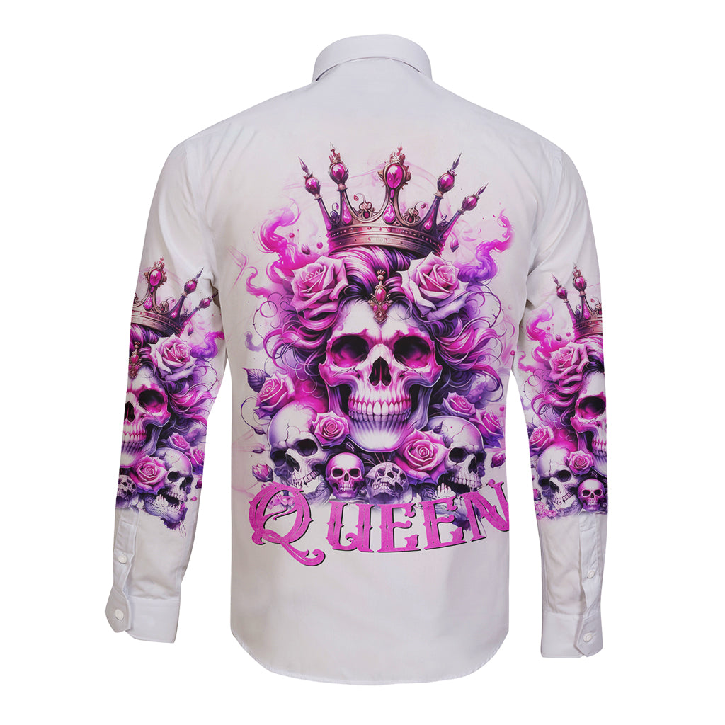 Rose Skull Long Sleeve Button Shirt Queen Skull - Wonder Print Shop