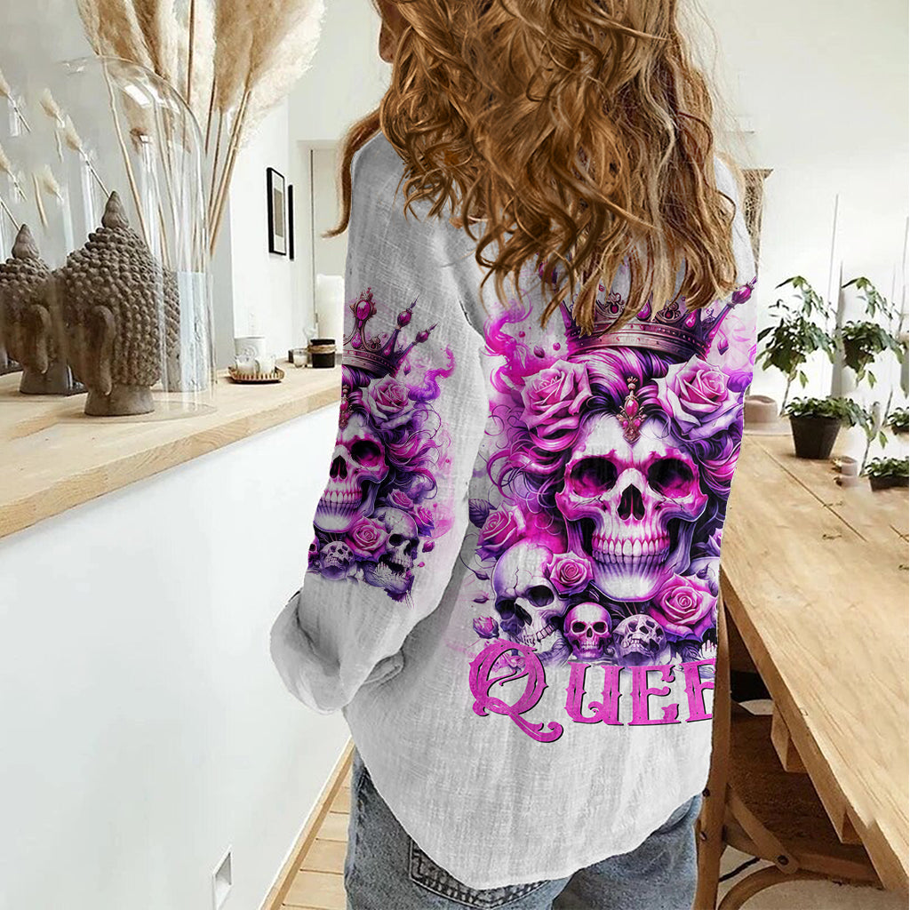 Rose Skull Women Casual Shirt Queen Skull