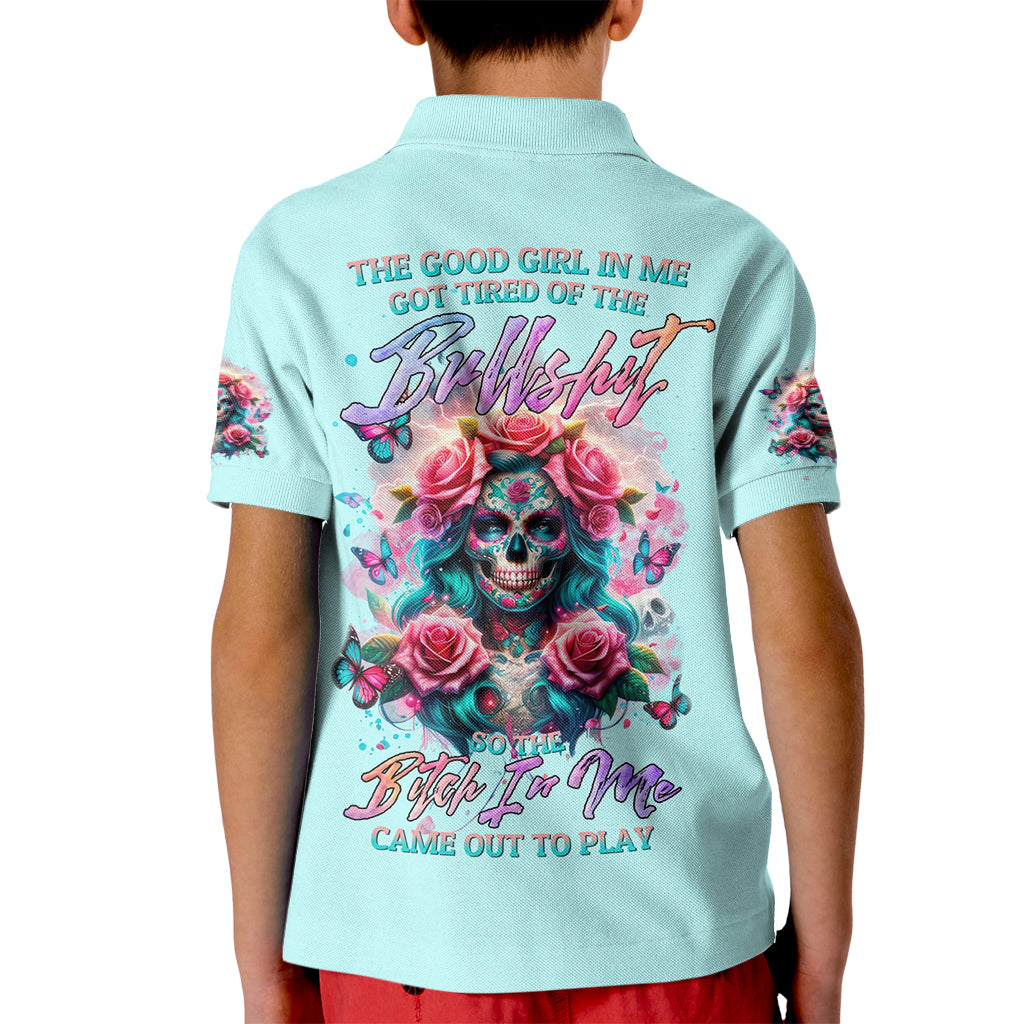 Rose Skull Kid Polo Shirt The Good Girl In Me Got Tired Of The Bullshit - Wonder Print Shop