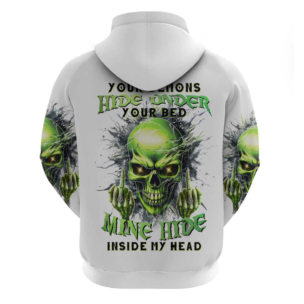 Thunder Skull Hoodie The Demon Hide Under Your Bed Mine Hide Inside My Head - Wonder Print Shop