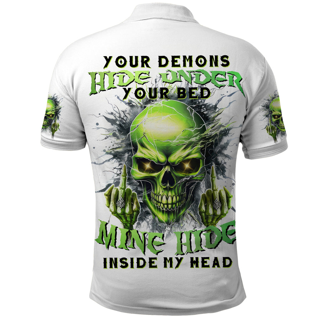 Thunder Skull Polo Shirt The Demon Hide Under Your Bed Mine Hide Inside My Head - Wonder Print Shop