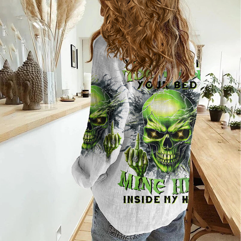 Thunder Skull Women Casual Shirt The Demon Hide Under Your Bed Mine Hide Inside My Head