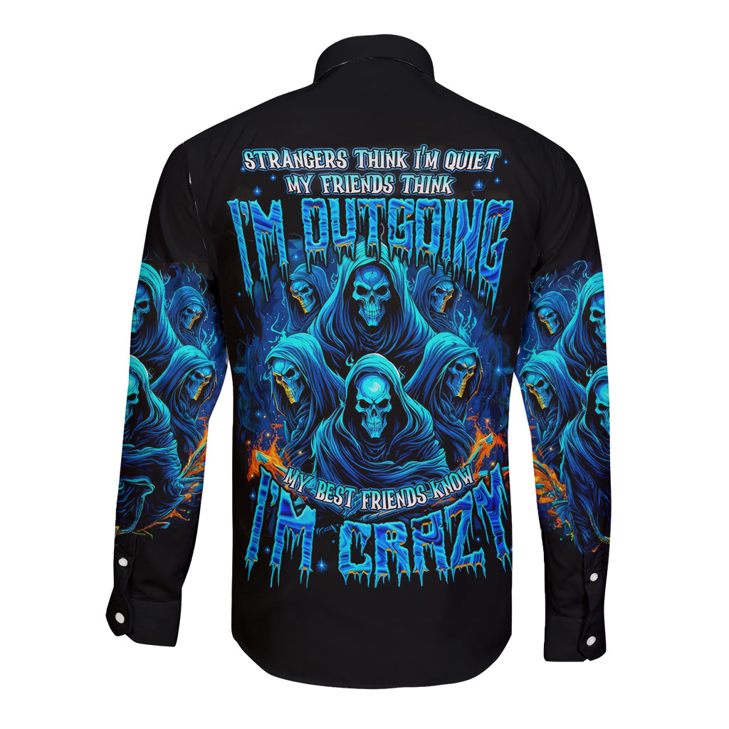 Witch Skull Long Sleeve Button Shirt Stranger Think I'm Quiet My Best Friends Know I'm Crazy - Wonder Print Shop