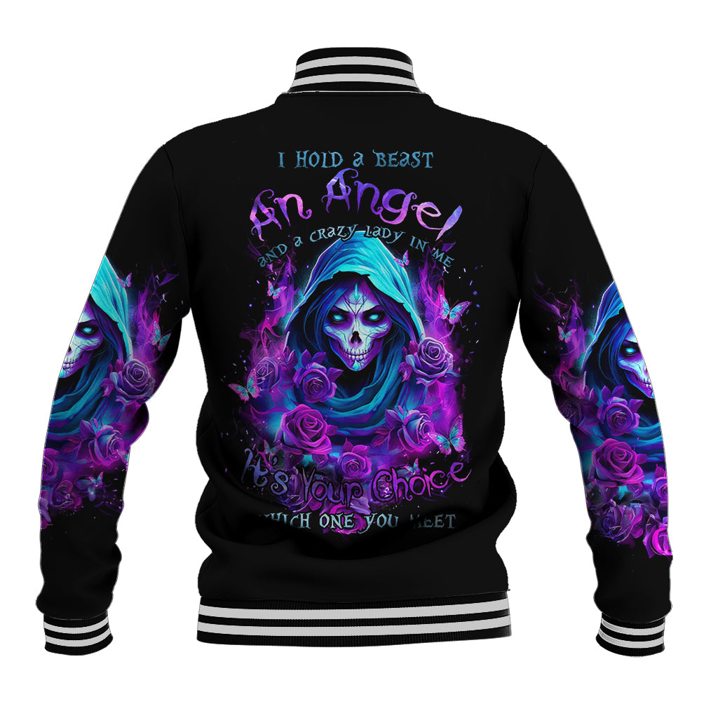 Witch Skull Baseball Jacket I Hold A Beast An Angel And Crazy Lady In Me - Wonder Print Shop