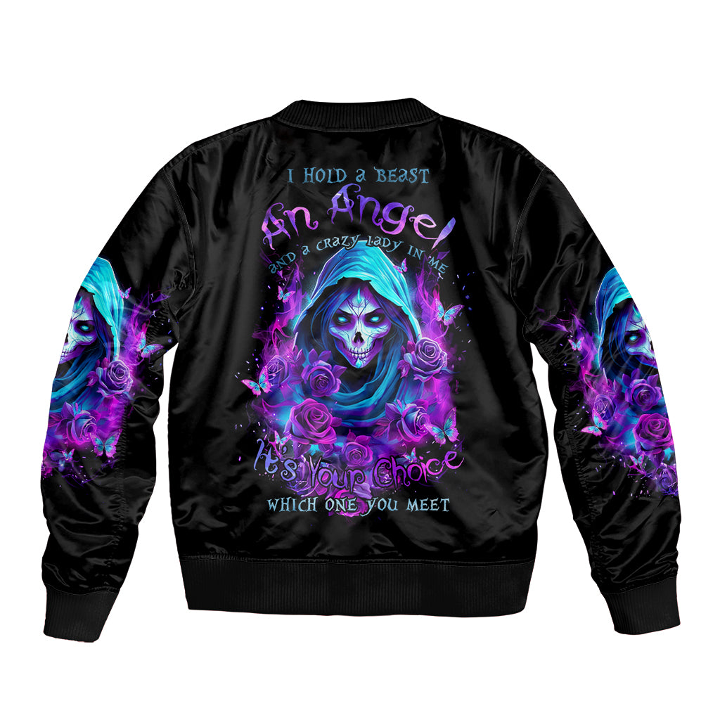 Witch Skull Bomber Jacket I Hold A Beast An Angel And Crazy Lady In Me - Wonder Print Shop