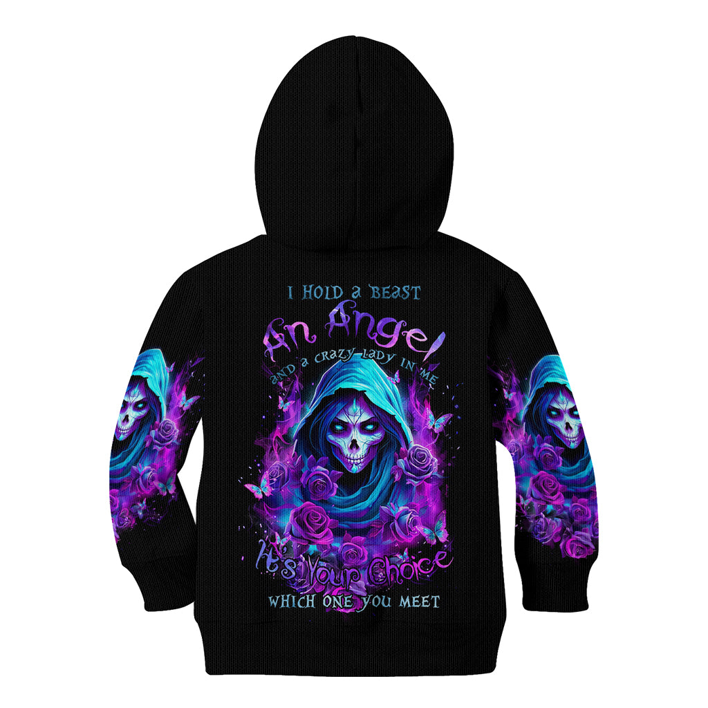 Witch Skull Kid Hoodie I Hold A Beast An Angel And Crazy Lady In Me - Wonder Print Shop