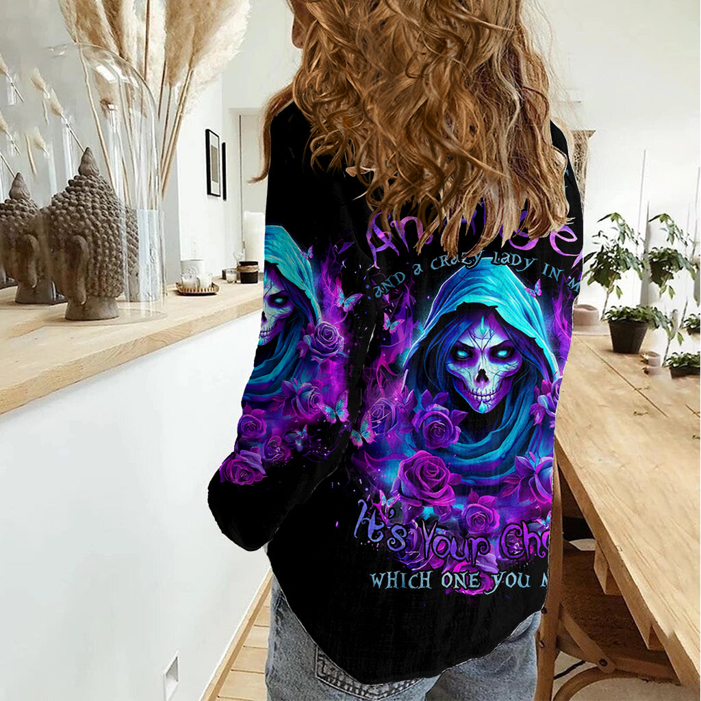 Witch Skull Women Casual Shirt I Hold A Beast An Angel And Crazy Lady In Me