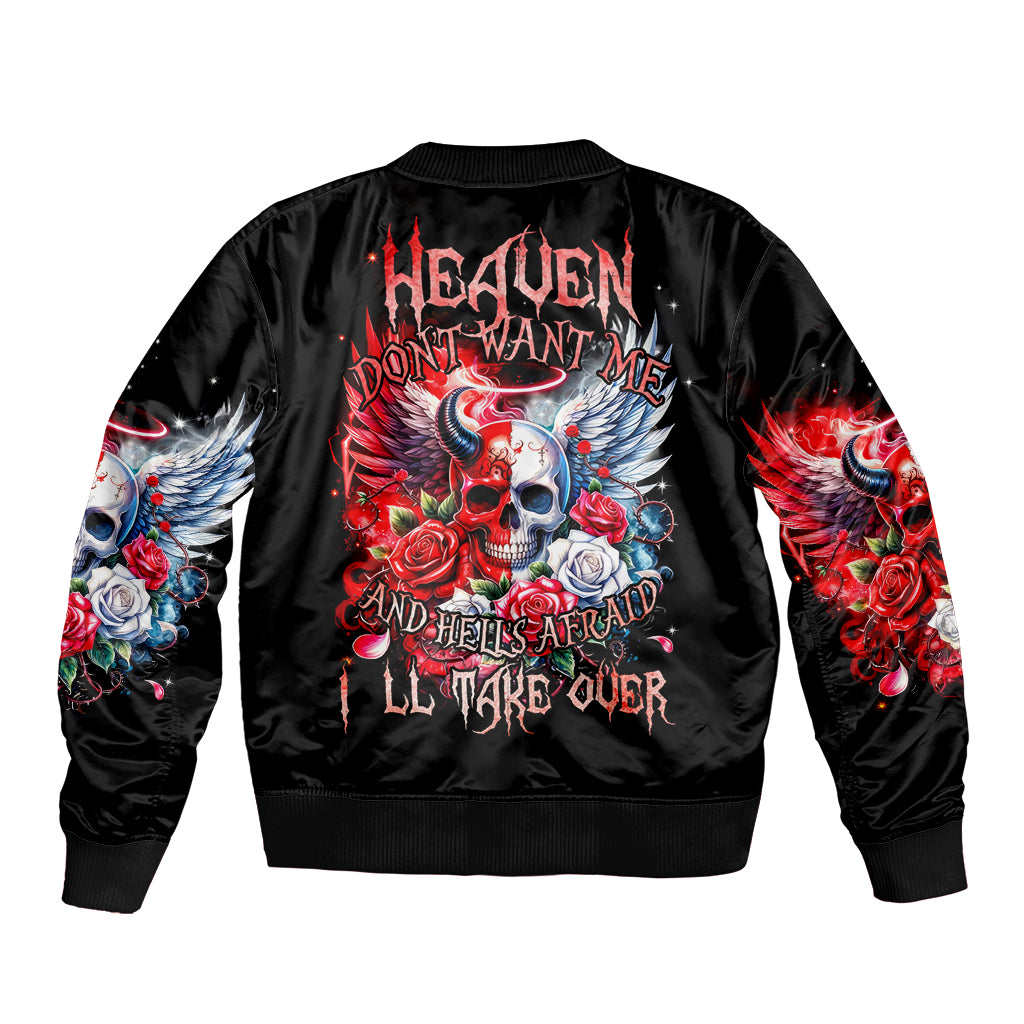 Evil Angel Skull Bomber Jacket Heaven Don't Want Me And Hell Afraid - Wonder Print Shop