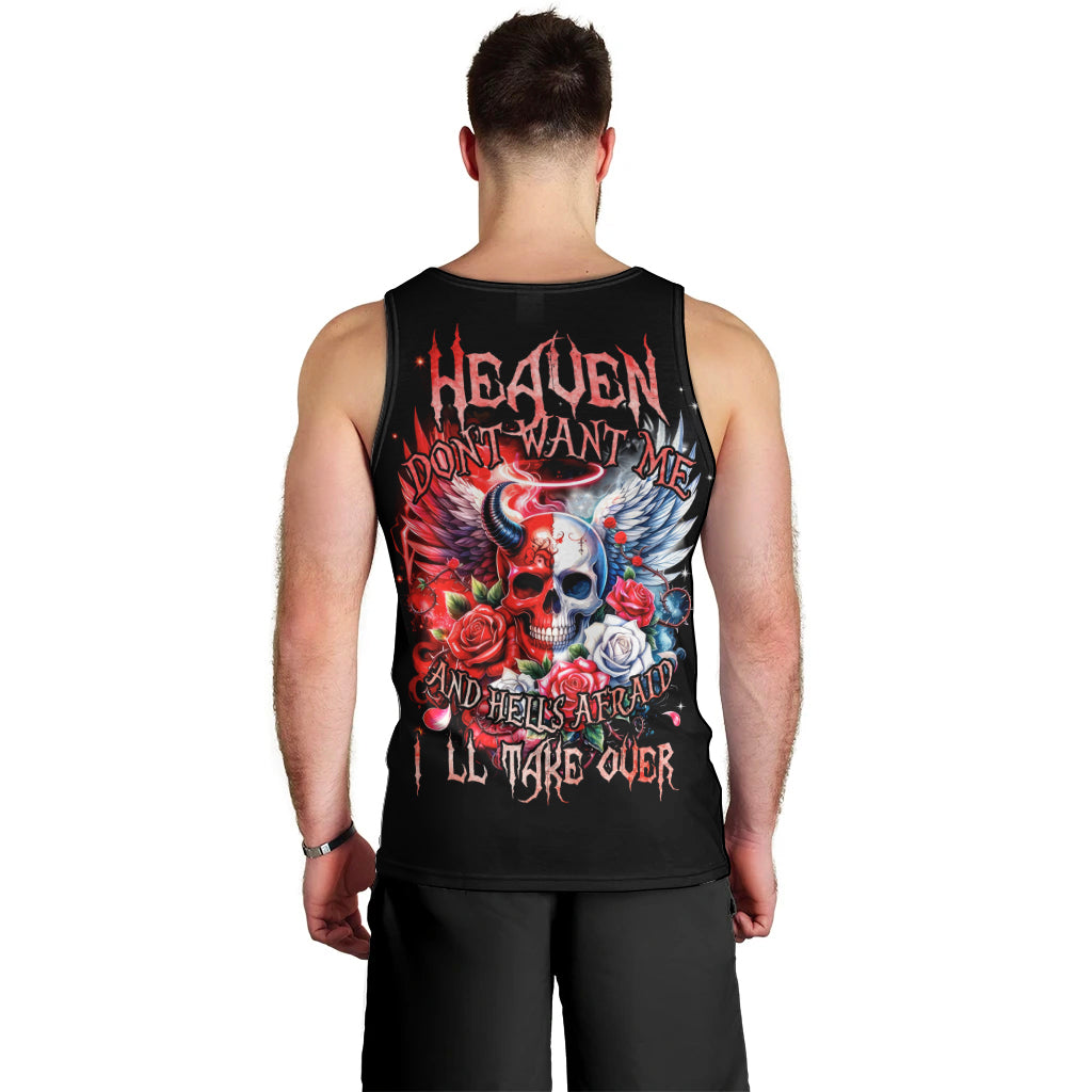 Evil Angel Skull Men Tank Top Heaven Don't Want Me And Hell Afraid - Wonder Print Shop