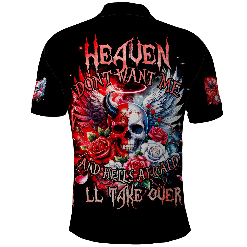 Evil Angel Skull Polo Shirt Heaven Don't Want Me And Hell Afraid - Wonder Print Shop