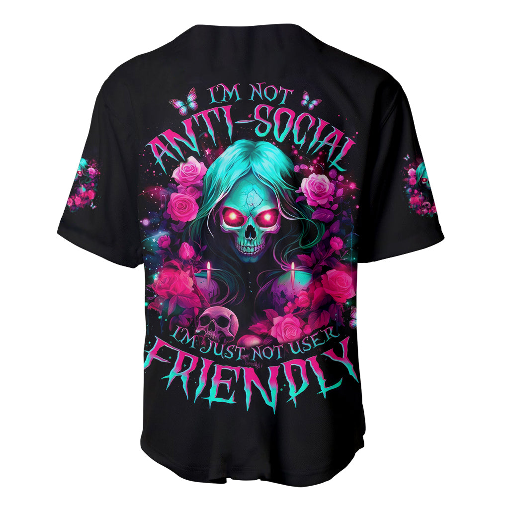 Rose Skull Baseball Jersey I'm Not Anti-Social I'm Just Not User Friendly - Wonder Print Shop