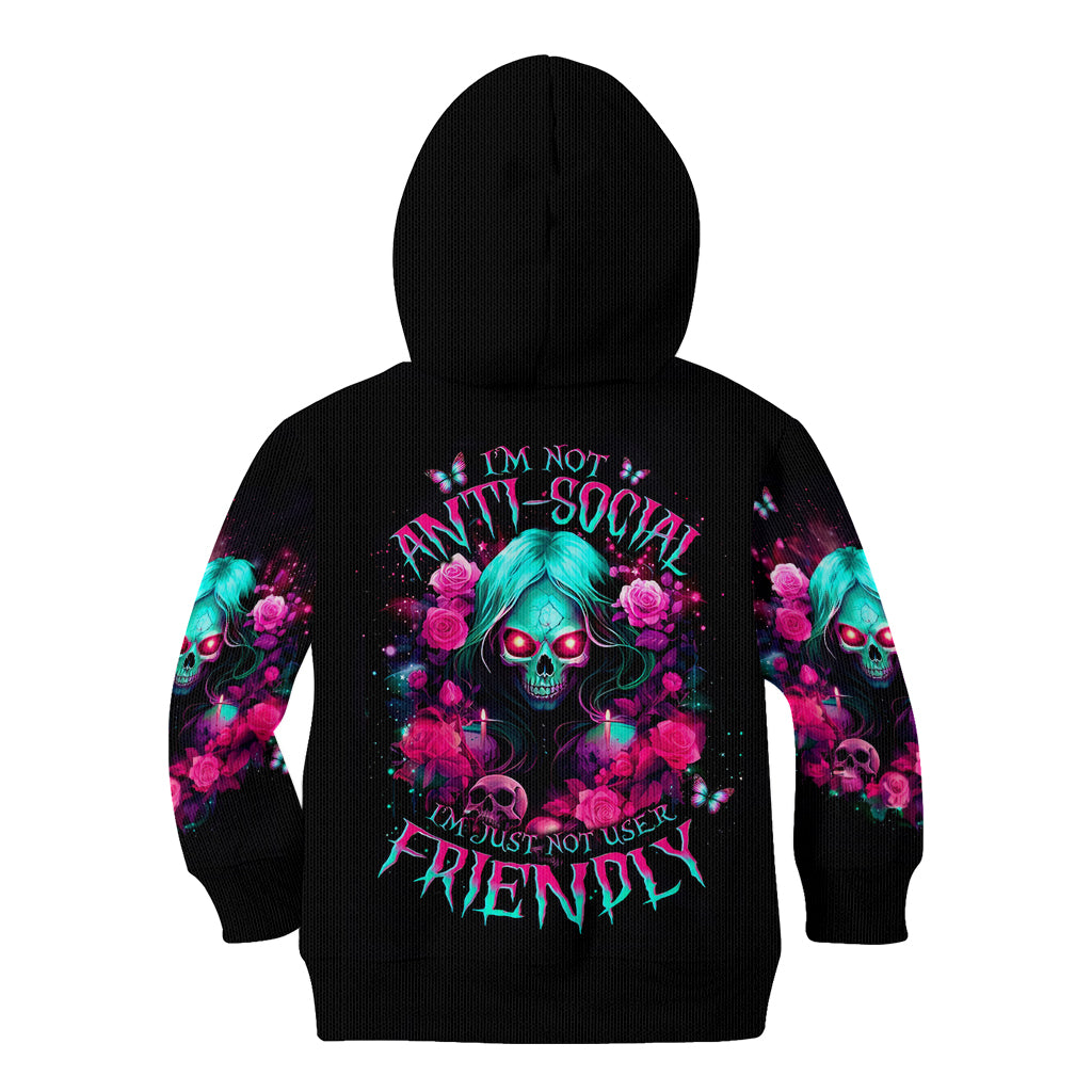 Rose Skull Kid Hoodie I'm Not Anti-Social I'm Just Not User Friendly - Wonder Print Shop