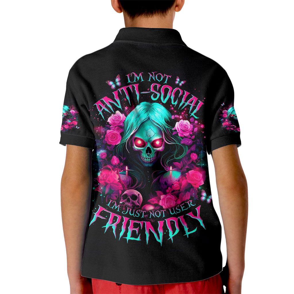 Rose Skull Kid Polo Shirt I'm Not Anti-Social I'm Just Not User Friendly - Wonder Print Shop