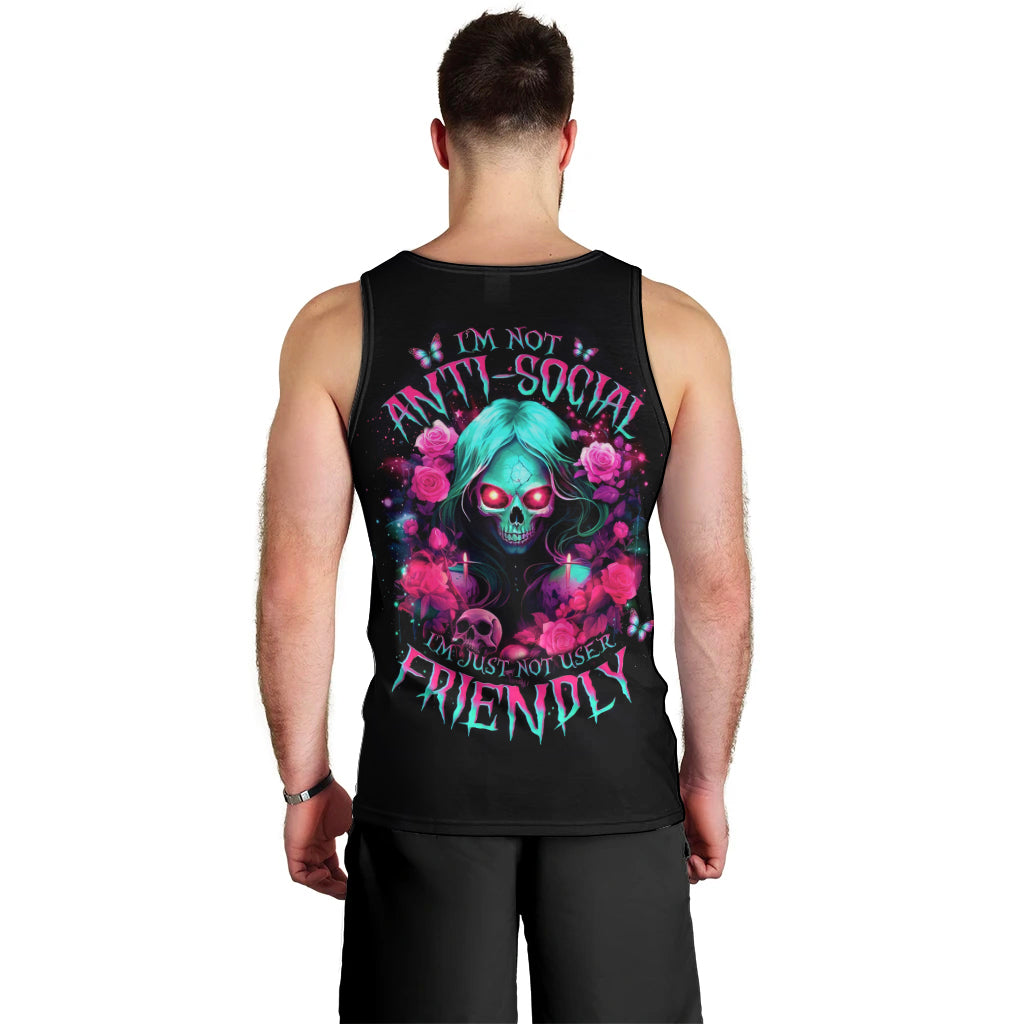 Rose Skull Men Tank Top I'm Not Anti-Social I'm Just Not User Friendly - Wonder Print Shop