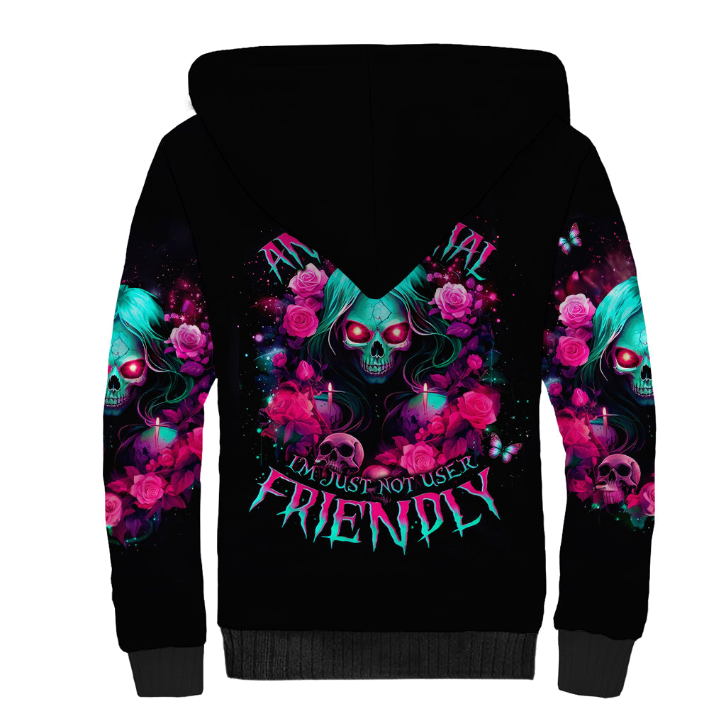 Rose Skull Sherpa Hoodie I'm Not Anti-Social I'm Just Not User Friendly - Wonder Print Shop