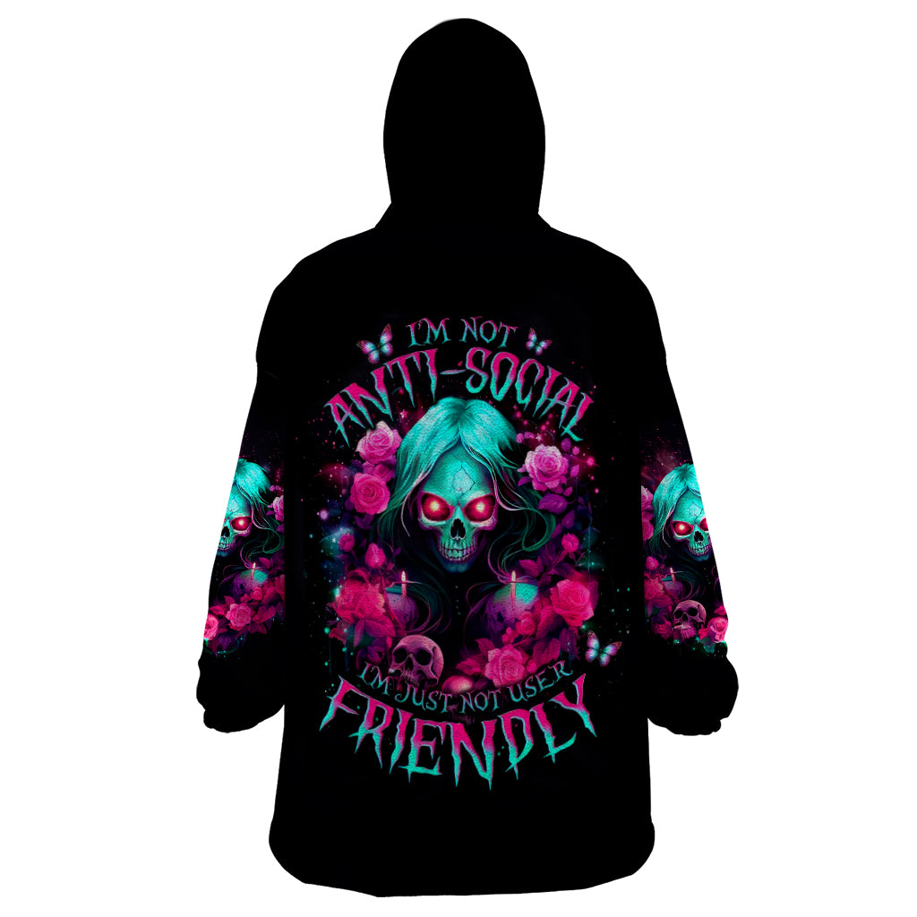 Rose Skull Wearable Blanket Hoodie I'm Not Anti-Social I'm Just Not User Friendly