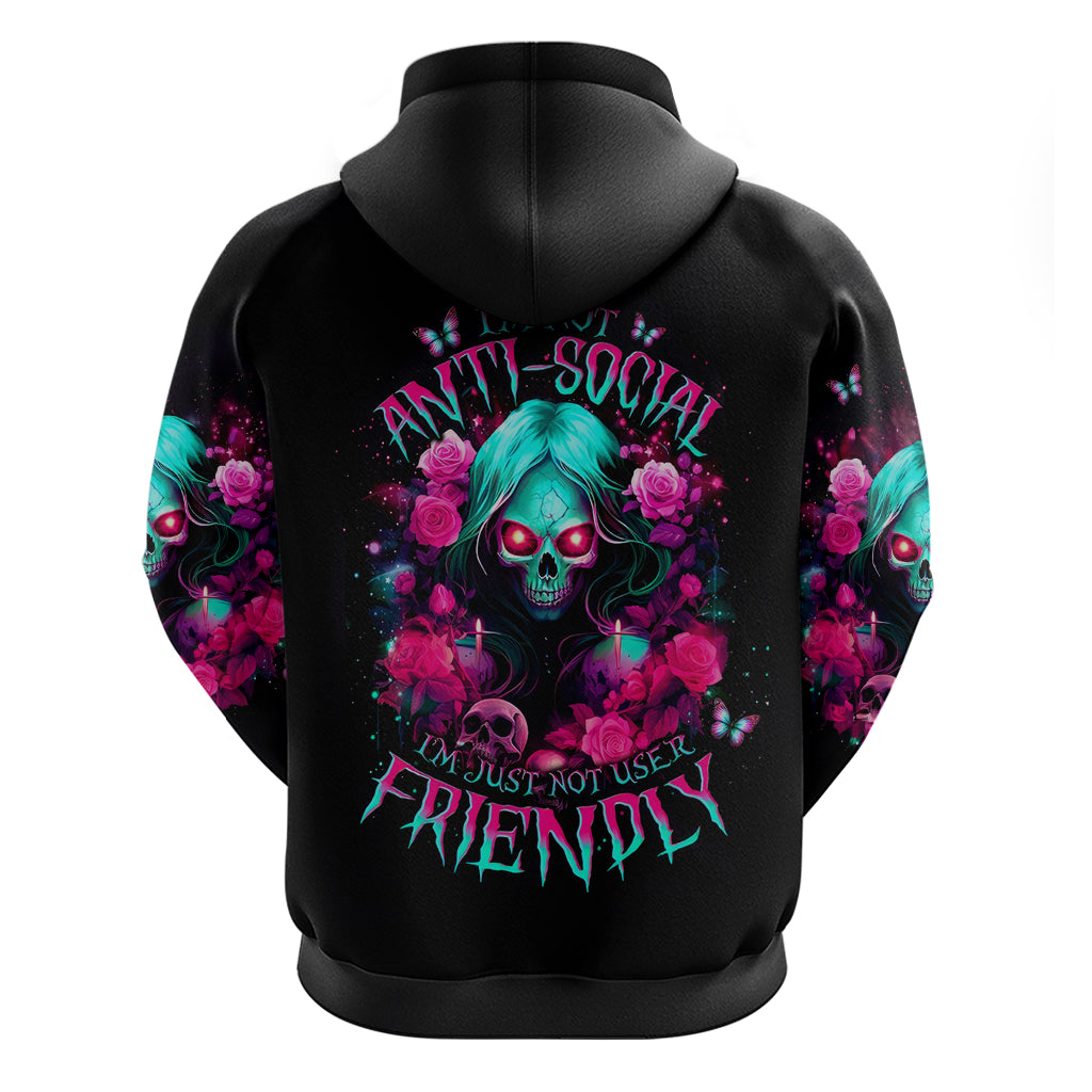 Rose Skull Zip Hoodie I'm Not Anti-Social I'm Just Not User Friendly