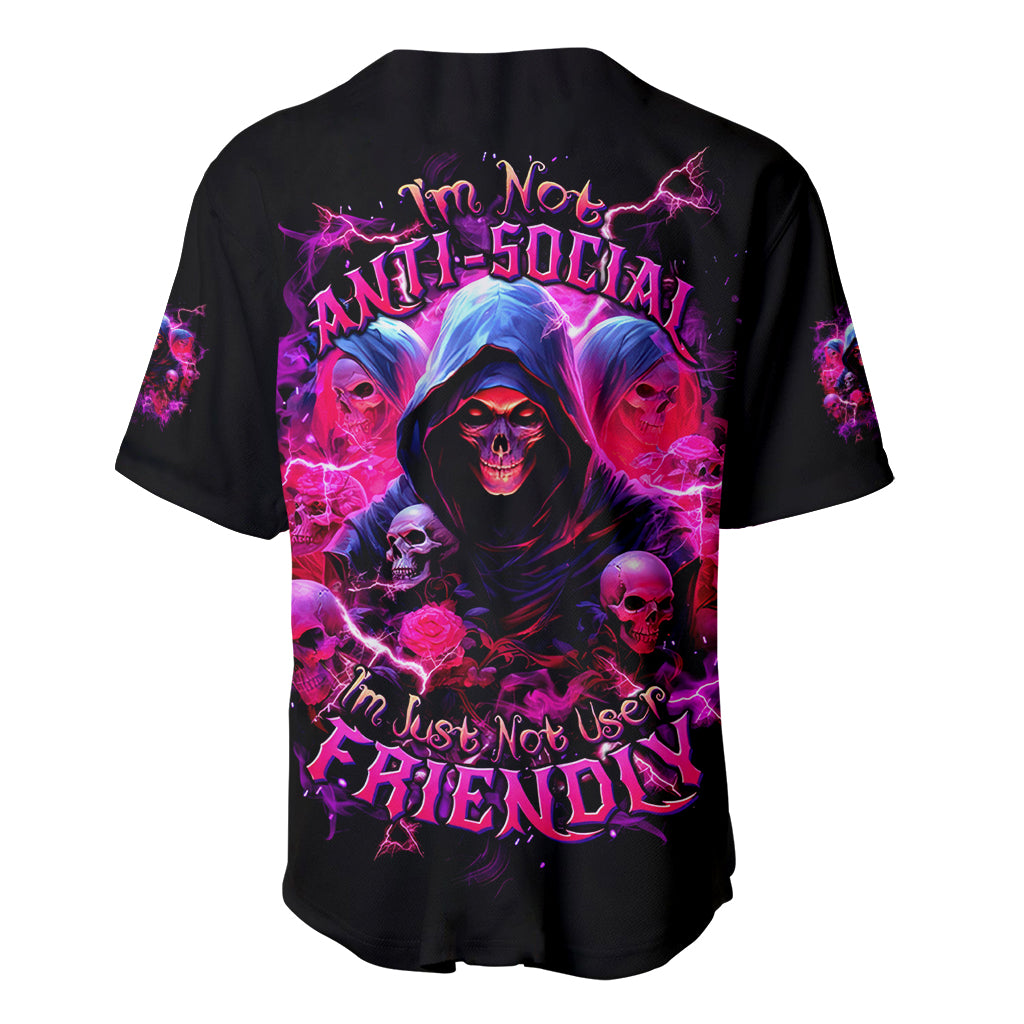 Witch Skull Baseball Jersey I'm Not Anti-Social I'm Just Not User Friendly - Wonder Print Shop