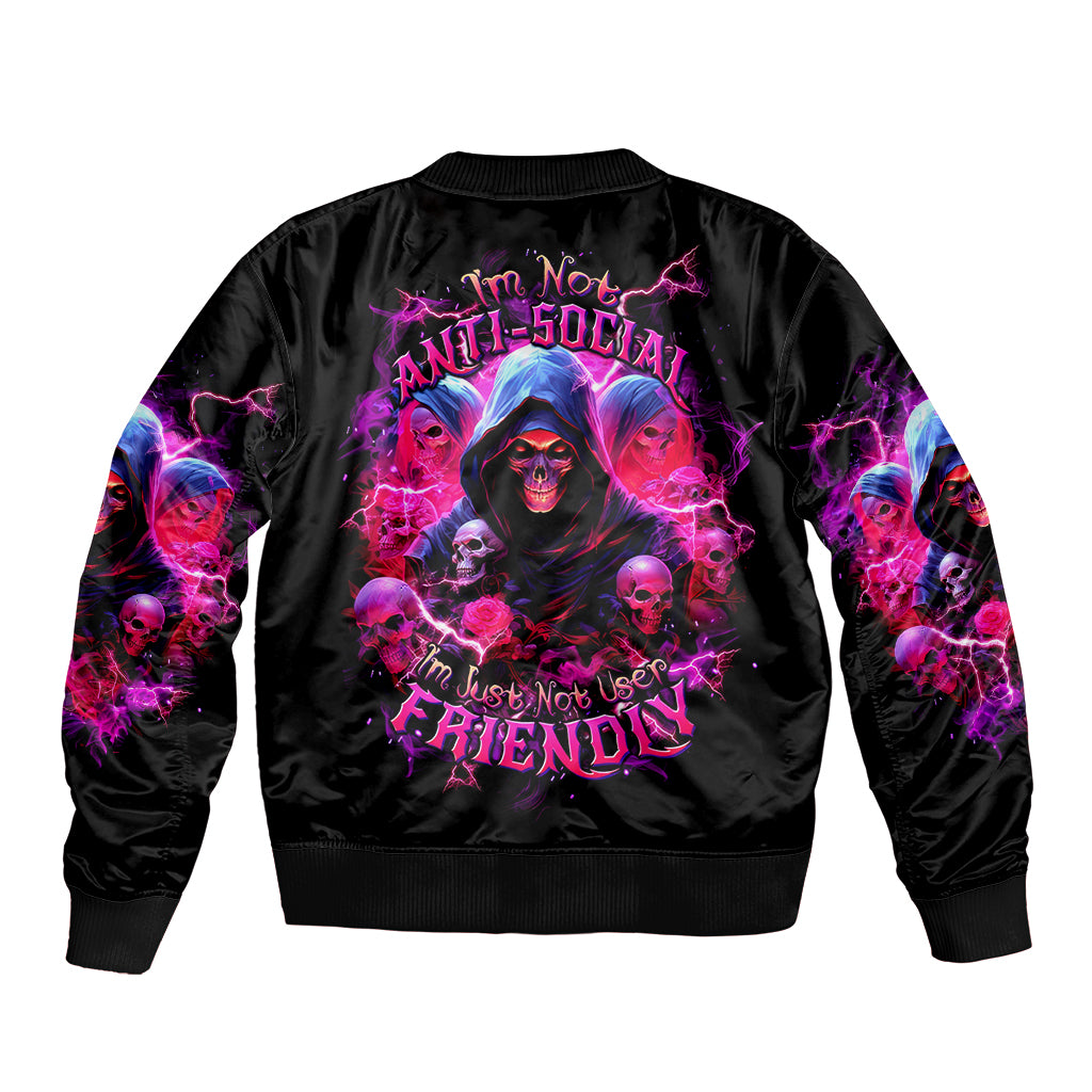 Witch Skull Bomber Jacket I'm Not Anti-Social I'm Just Not User Friendly - Wonder Print Shop