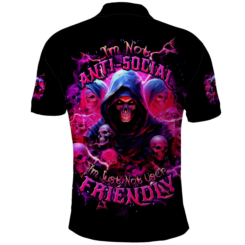 Witch Skull Polo Shirt I'm Not Anti-Social I'm Just Not User Friendly - Wonder Print Shop