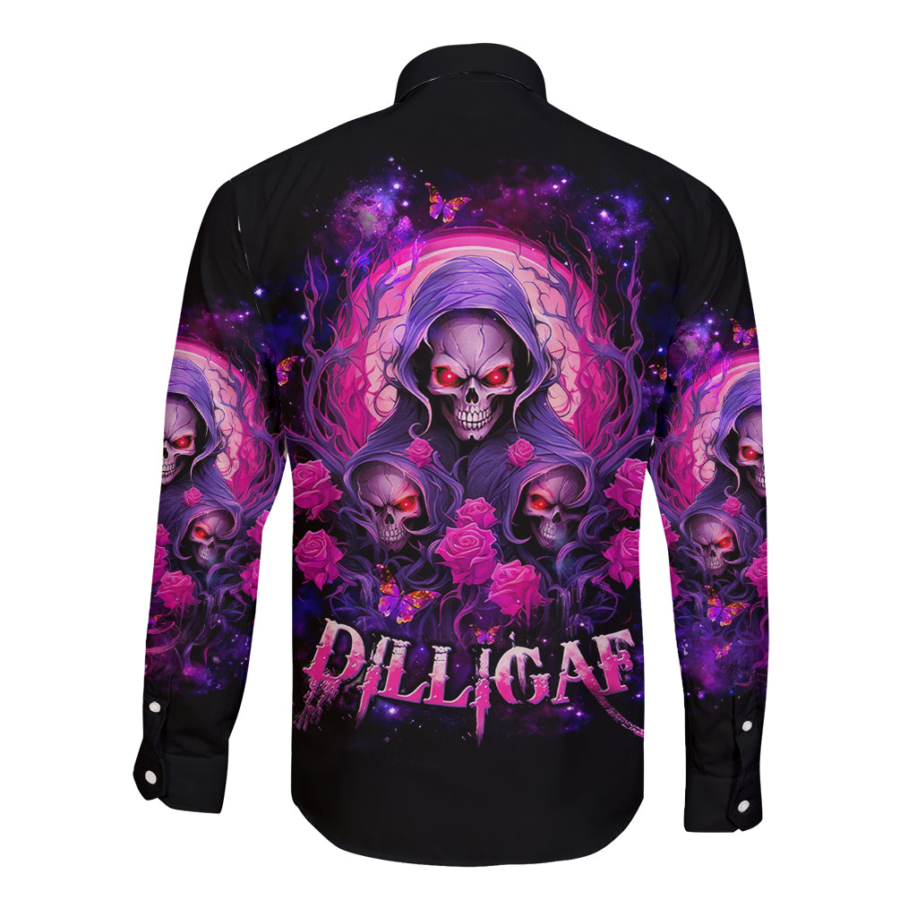 Rose Skull Long Sleeve Button Shirt DILLIGAG - Wonder Print Shop