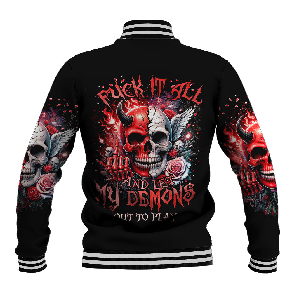 Evil Angel Skull Baseball Jacket Fuck It All And Let My Demons Out To Play - Wonder Print Shop