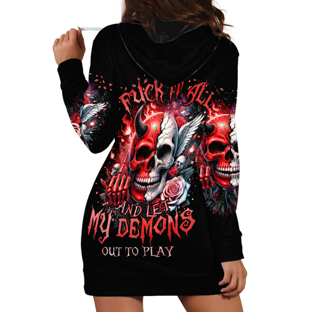 Evil Angel Skull Hoodie Dress Fuck It All And Let My Demons Out To Play - Wonder Print Shop