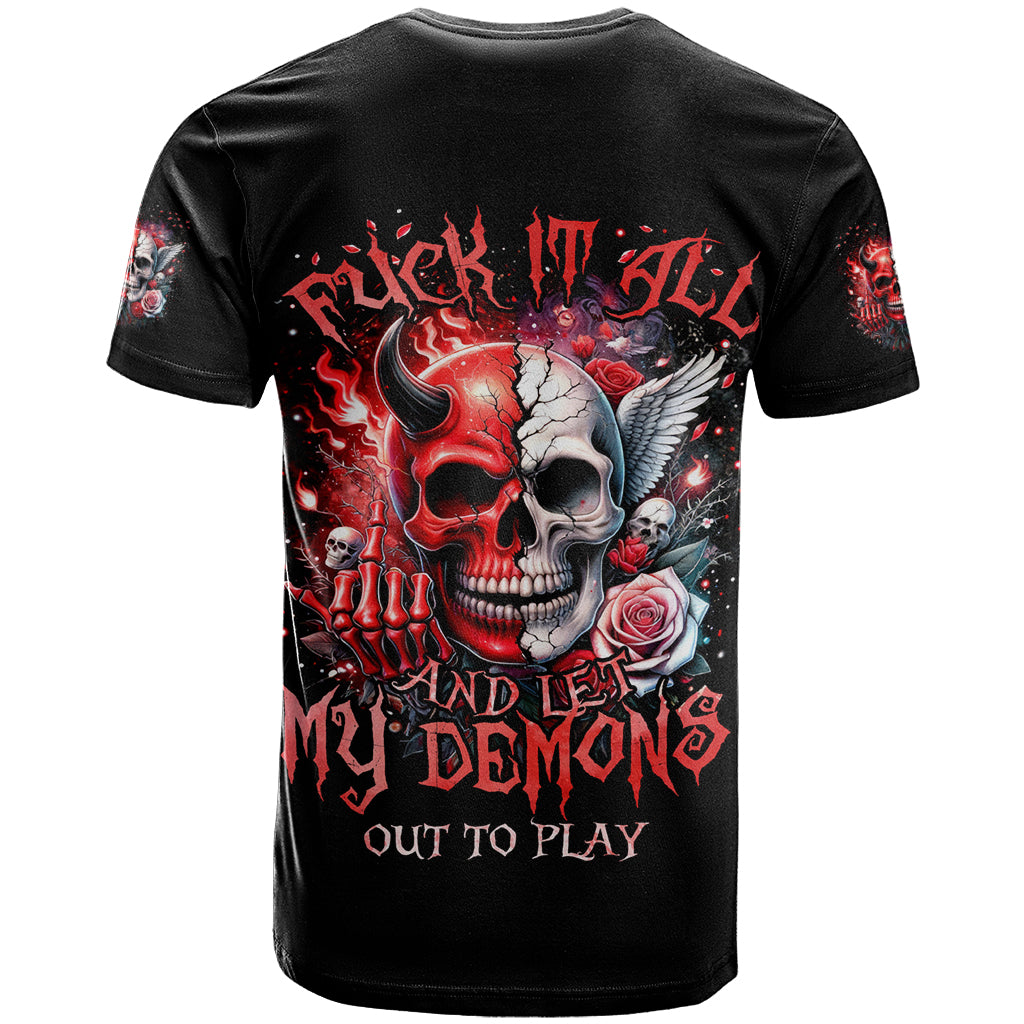 Evil Angel Skull T Shirt Fuck It All And Let My Demons Out To Play