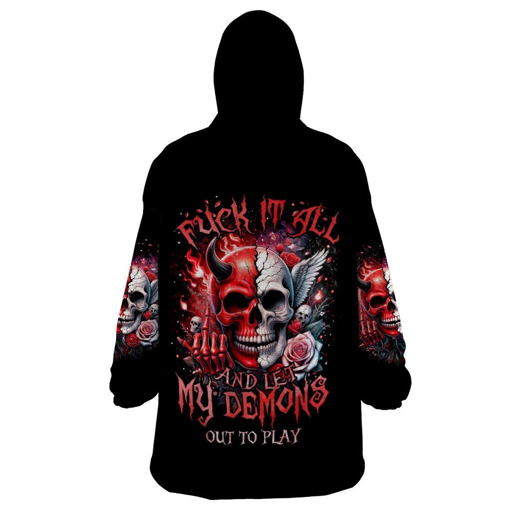 Evil Angel Skull Wearable Blanket Hoodie Fuck It All And Let My Demons Out To Play