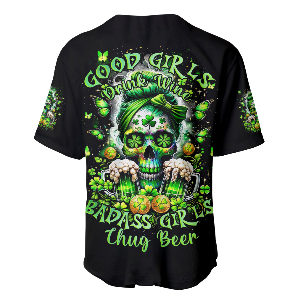 Irish Skull Baseball Jersey Good Girls Drink Wine Badass Girls Thug Beer - Wonder Print Shop