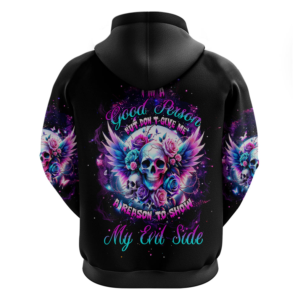 Wings Skll Zip Hoodie I'm A Good Person But Don't Give Me A Reason To Show My Evil - Wonder Print Shop