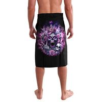 Black lavalava skirt with purple skull graphic and elastic waistband