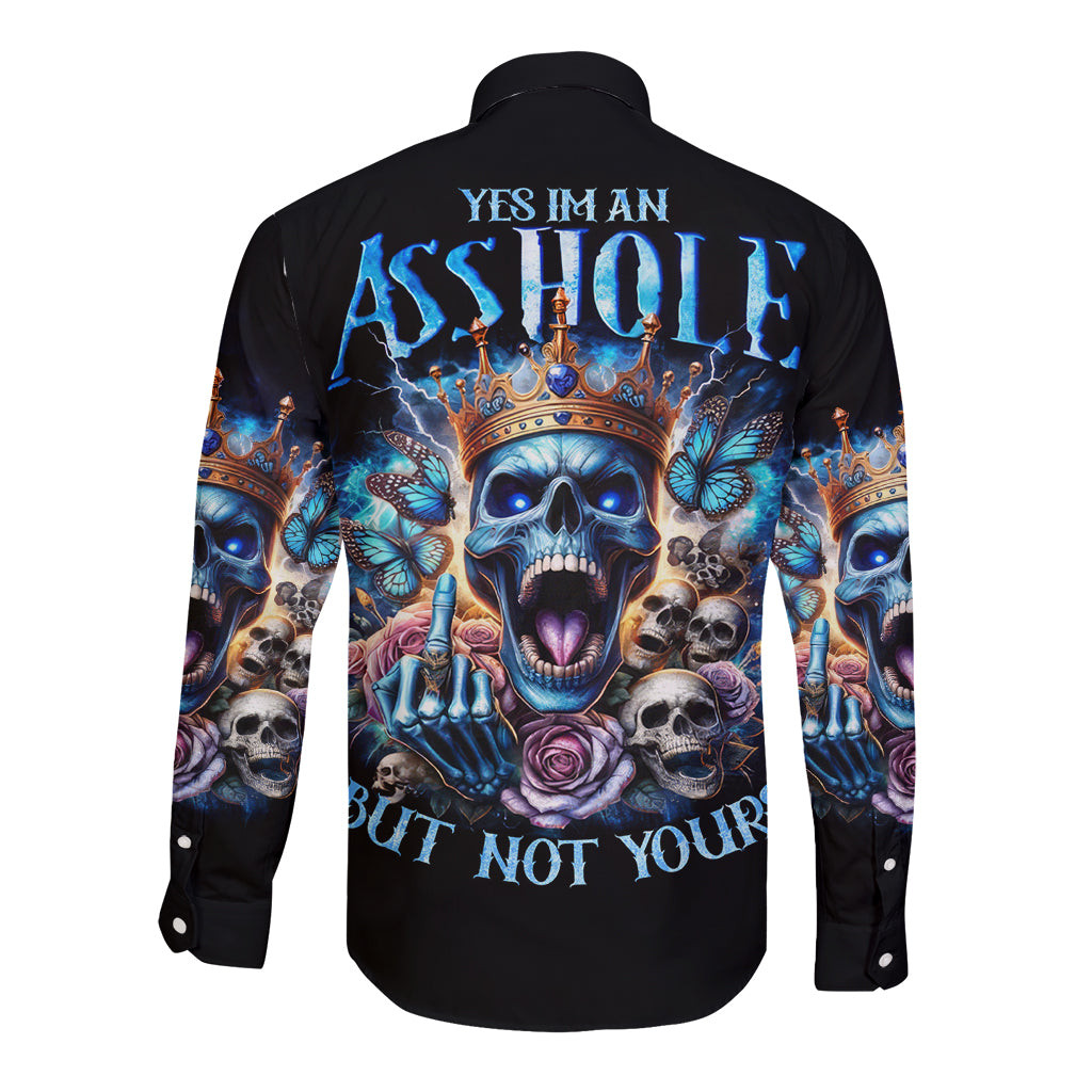 King Skull Long Sleeve Button Shirt Yes I'm Asshole But Not Yours - Wonder Print Shop