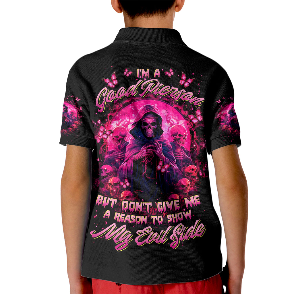 Reaper Skull Kid Polo Shirt I'm A Good Person But Don't Give Me A Reason To Show My Evil - Wonder Print Shop