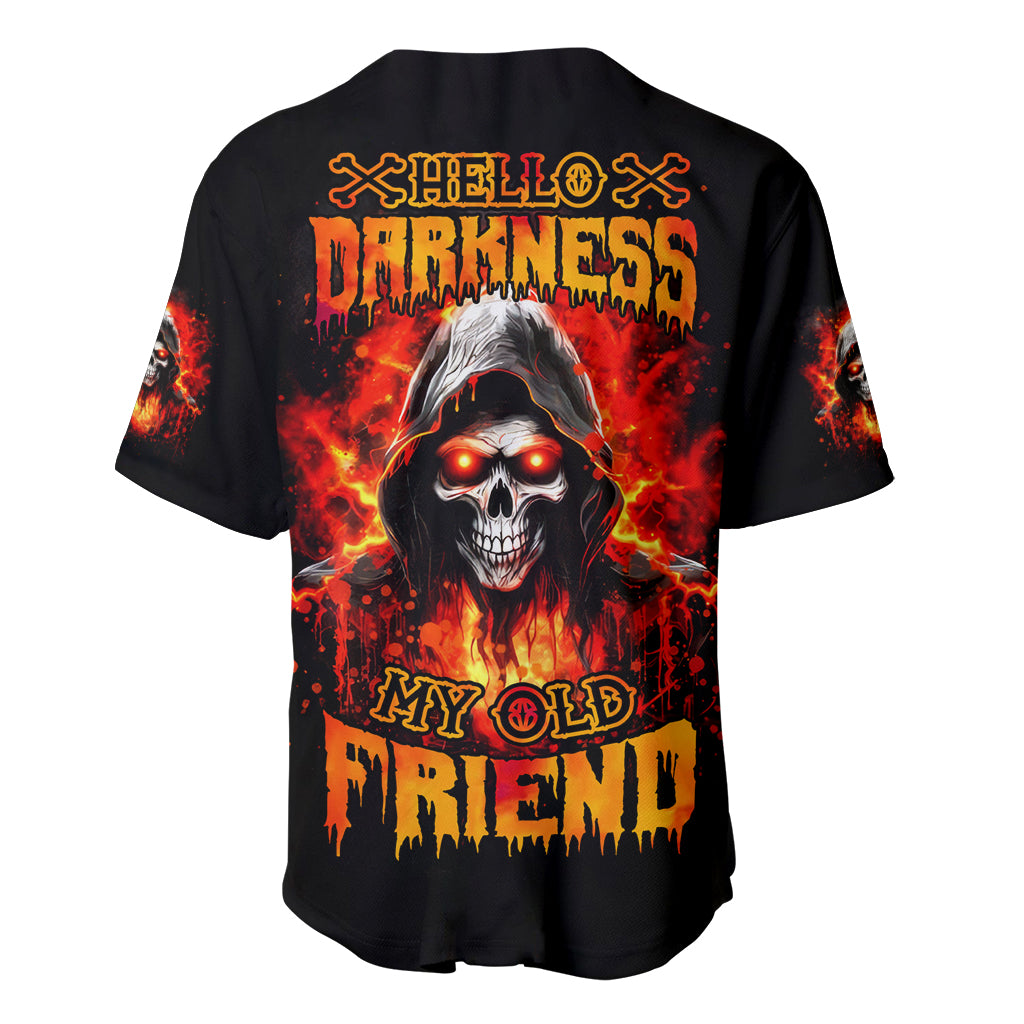 Flame Skull Baseball Jersey Hello Darkness My Old Friend - Wonder Print Shop