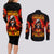 Flame Skull Couples Matching Long Sleeve Bodycon Dress and Long Sleeve Button Shirt Hello Darkness My Old Friend - Wonder Print Shop