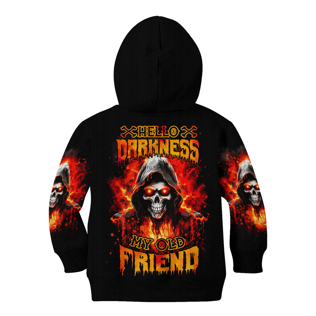 Flame Skull Kid Hoodie Hello Darkness My Old Friend - Wonder Print Shop