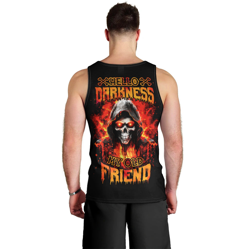 Flame Skull Men Tank Top Hello Darkness My Old Friend - Wonder Print Shop