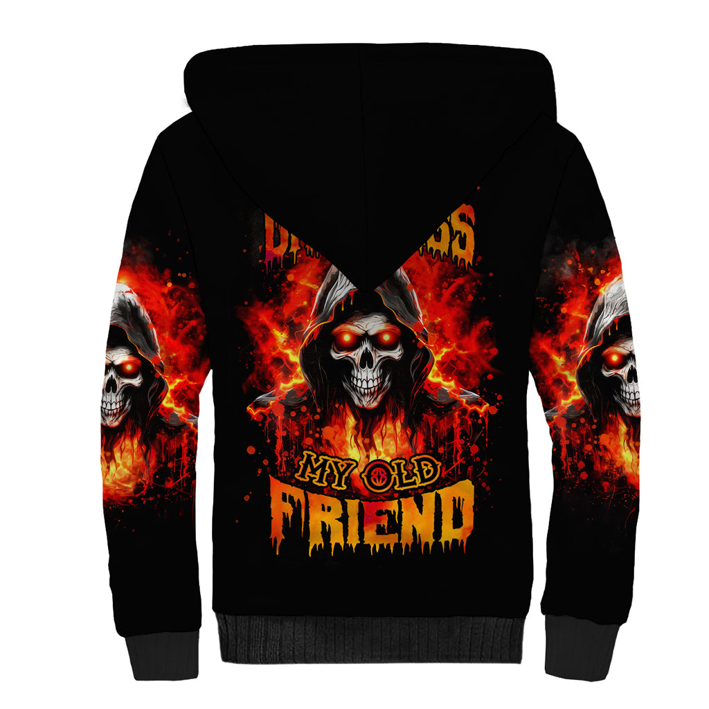 Flame Skull Sherpa Hoodie Hello Darkness My Old Friend - Wonder Print Shop